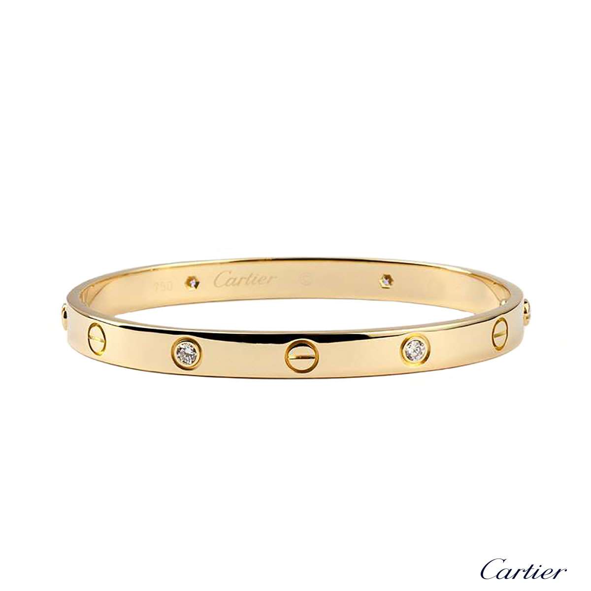 Cartier 18k Yellow Gold Half Diamond Love Bracelet Size 18 B6035918 ...
